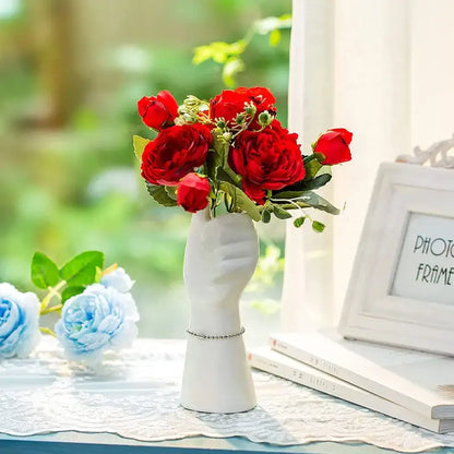 Modern nordic style white ceramic hand vase living room decor