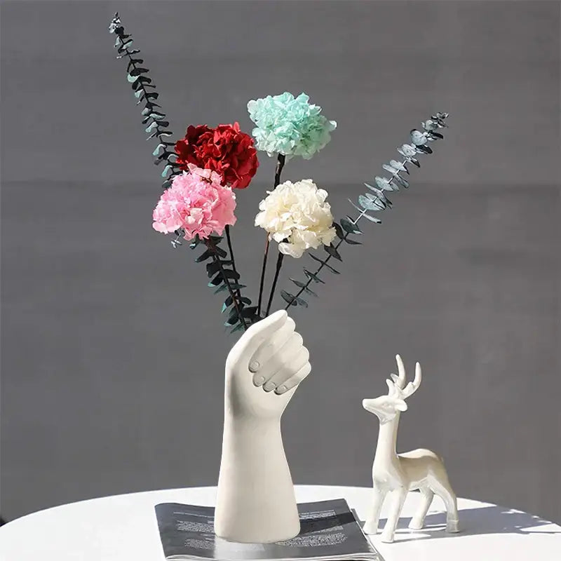 Modern nordic style white ceramic hand vase living room decor