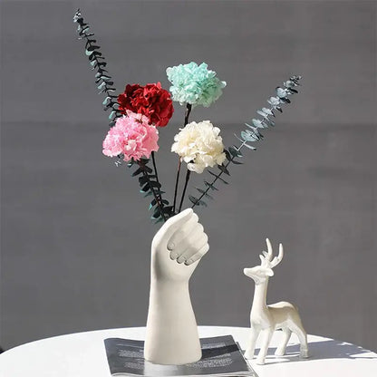 Modern nordic style white ceramic hand vase living room decor