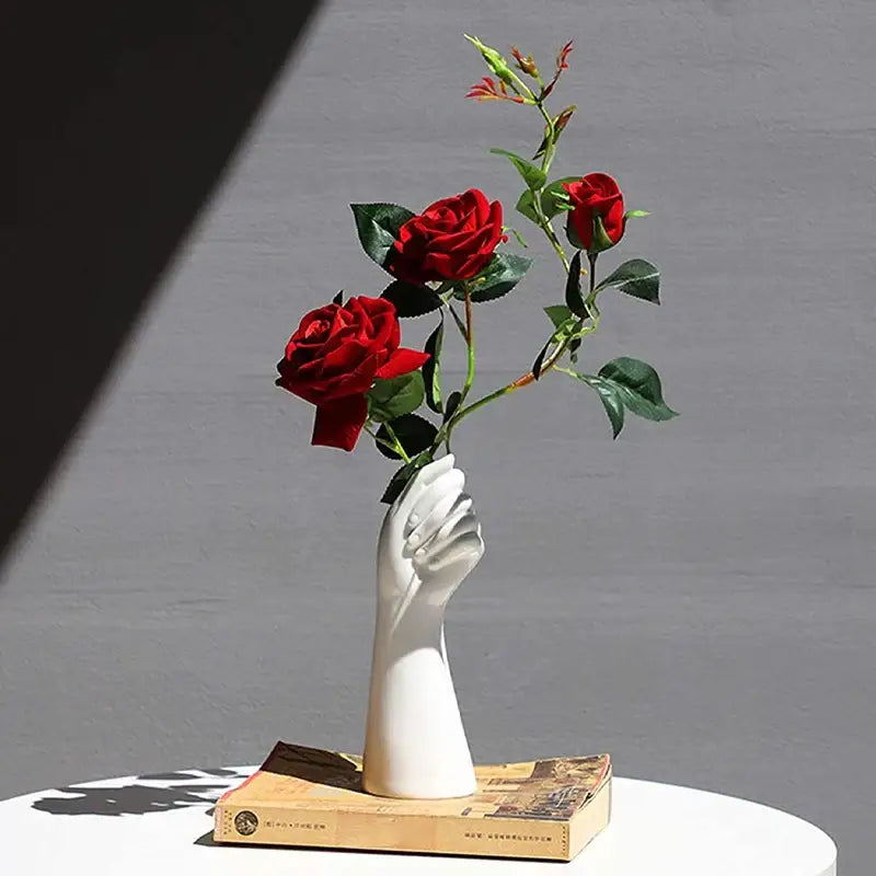 Modern nordic style white ceramic hand vase living room decor