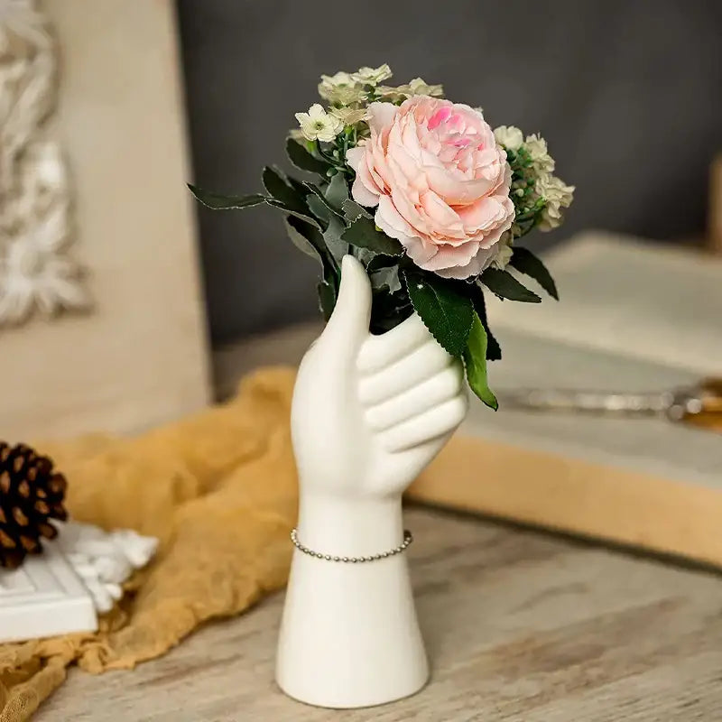 Modern nordic style white ceramic hand vase living room decor