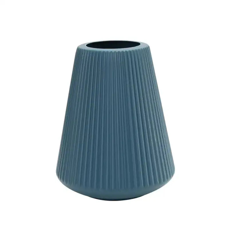 Modern nordic blue ribbed ceramic creative vase living room decor