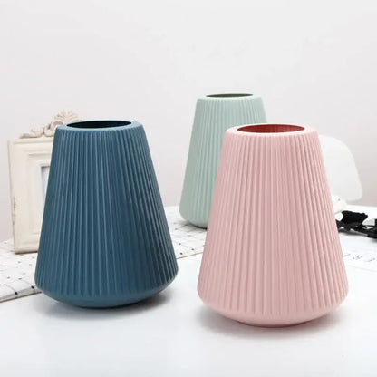 Modern nordic blue ribbed ceramic creative vase living room decor