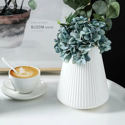 Modern nordic blue ribbed ceramic creative vase living room decor