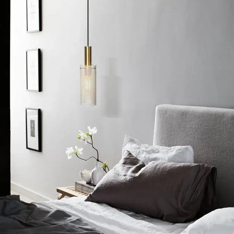 Modern perforated metal pendant light black & white kitchen set