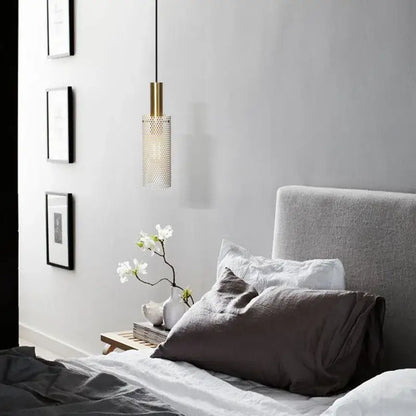 Modern perforated metal pendant light black & white kitchen set