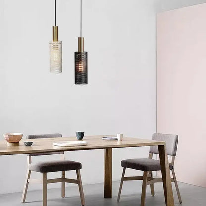 Modern perforated metal pendant light black & white kitchen set