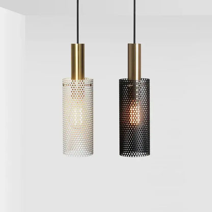 Modern perforated metal pendant light black & white kitchen set