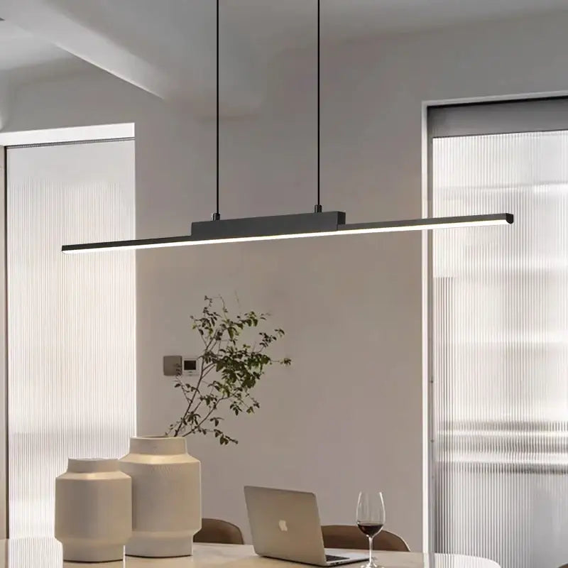 Modern black linear pendant light for dining room