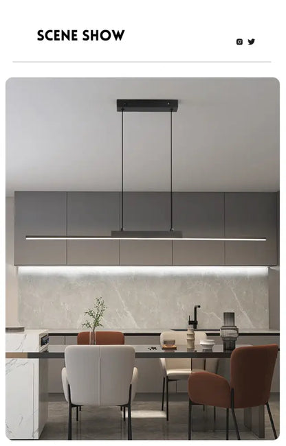 Modern black linear pendant light for dining room