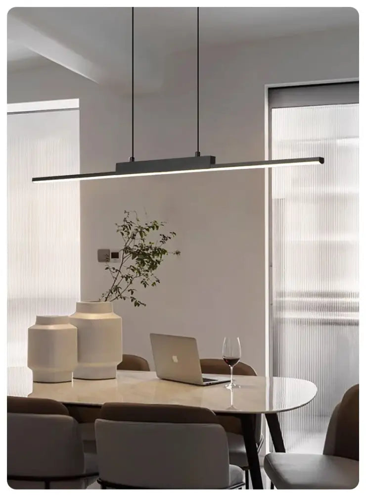 Modern black linear pendant light for dining room