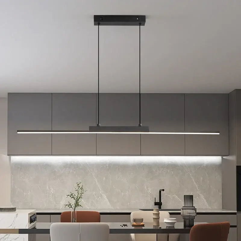 Modern black linear pendant light for dining room