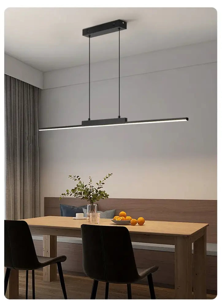 Modern black linear pendant light for dining room