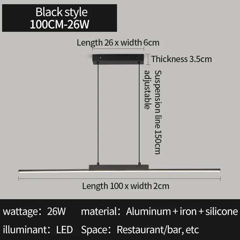 Modern black linear pendant light for dining room