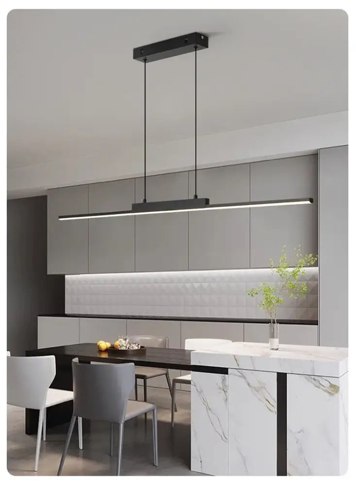 Modern black linear pendant light for dining room