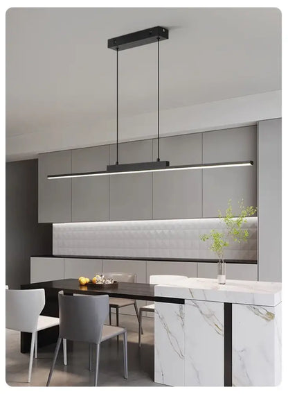 Modern black linear pendant light for dining room