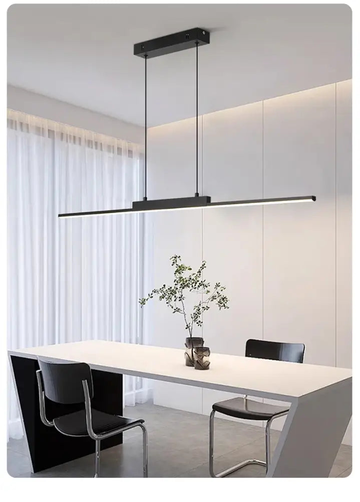 Modern black linear pendant light for dining room