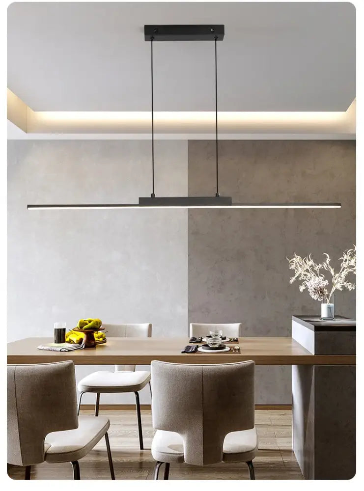 Modern black linear pendant light for dining room