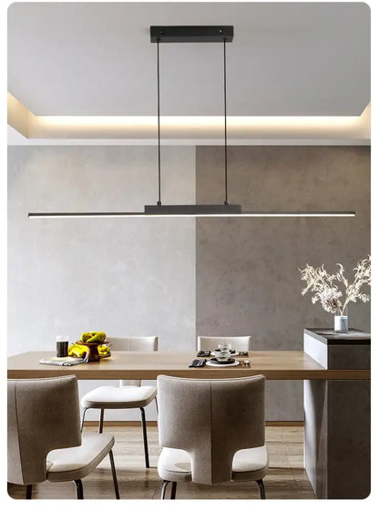 Modern black linear pendant light for dining room