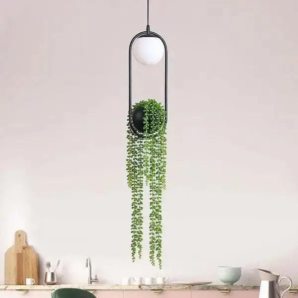 Modern black and white planter pendant light – living room decor