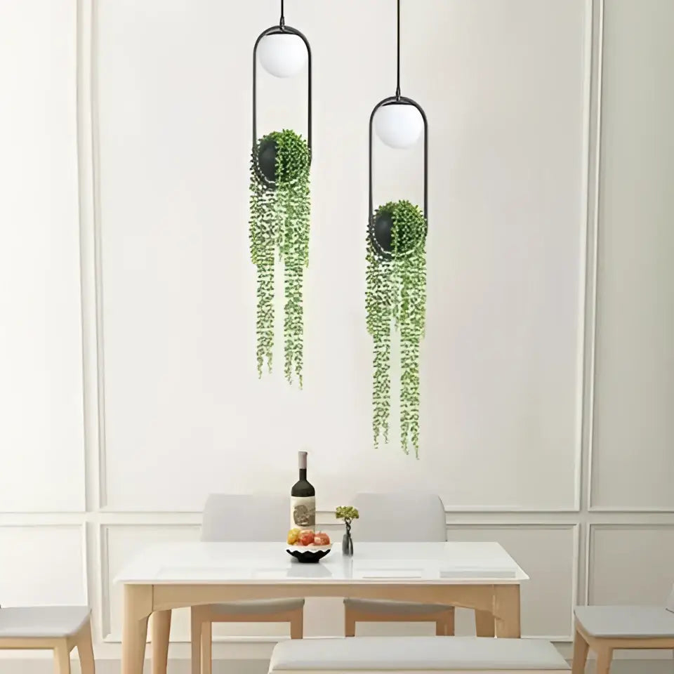 Modern black and white planter pendant light – living room decor