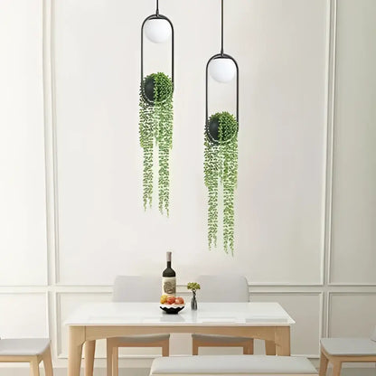 Modern black and white planter pendant light – living room decor