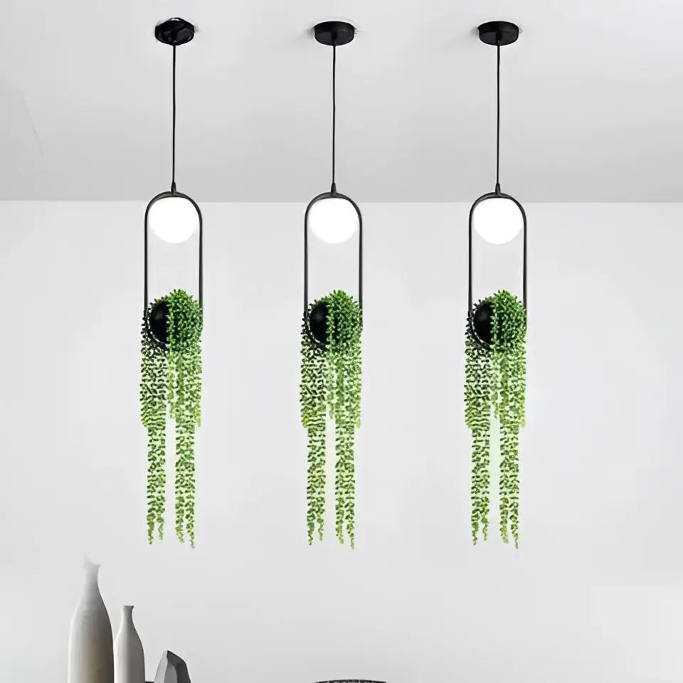 Modern black and white planter pendant light – living room decor