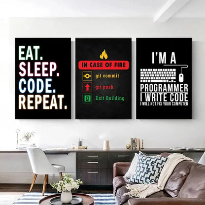 Modern 6 stages of debugging wall art office programmer gamer decor