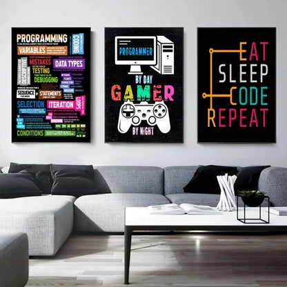 Modern 6 stages of debugging wall art office programmer gamer decor