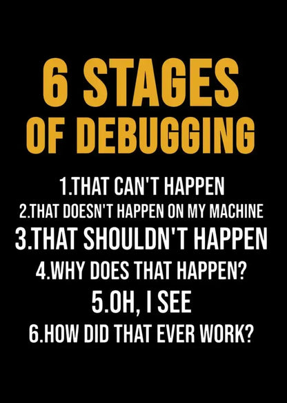 Modern 6 stages of debugging wall art office programmer gamer decor