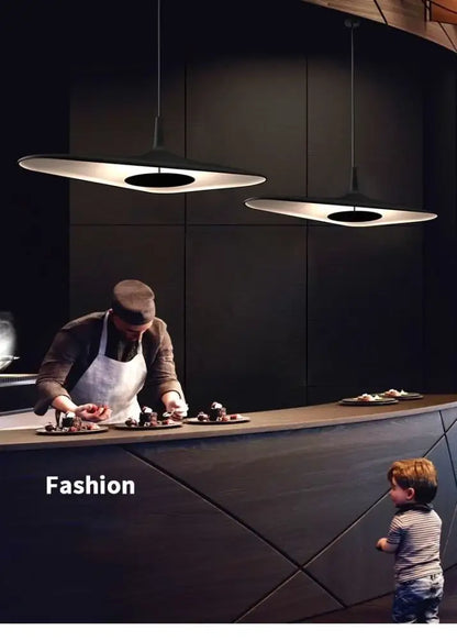 Modern black disc pendant lamp dining room ambient glow