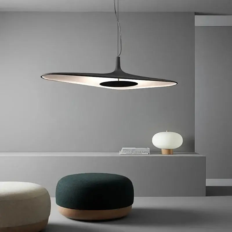Modern black disc pendant lamp dining room ambient glow
