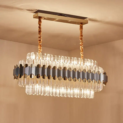 Modern silver & gold oval shape crystal prisms dining room chandelier
