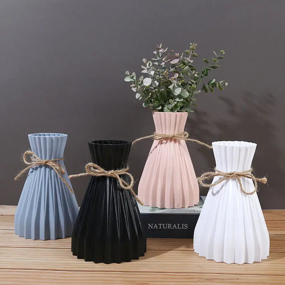 Modern simple pleated ceramic flower vase set living room dry flowers