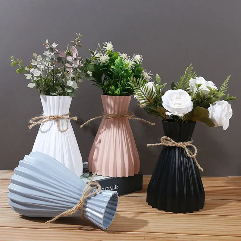 Modern simple pleated ceramic flower vase set living room dry flowers
