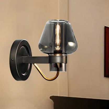 Modern smoked glass mushroom sconce black and brass bedroom light