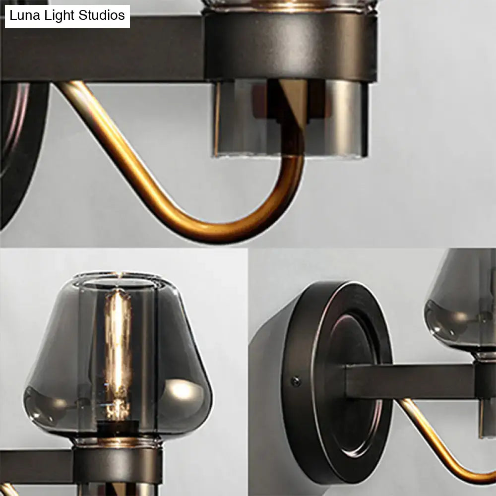 Modern smoked glass mushroom sconce black and brass bedroom light