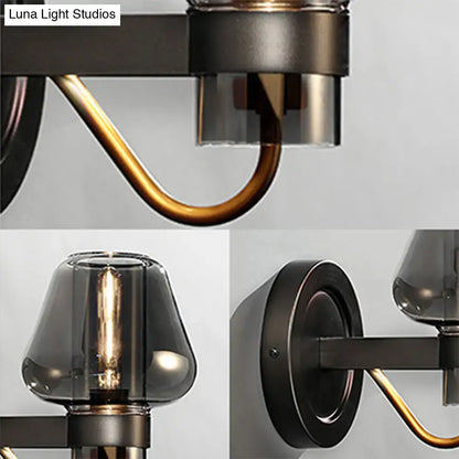 Modern smoked glass mushroom sconce black and brass bedroom light