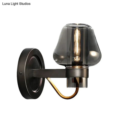 Modern smoked glass mushroom sconce black and brass bedroom light