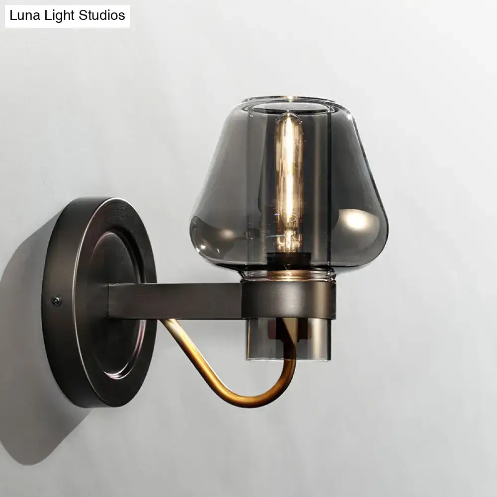 Modern smoked glass mushroom sconce black and brass bedroom light