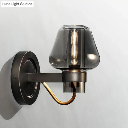 Modern smoked glass mushroom sconce black and brass bedroom light