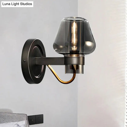 Modern smoked glass mushroom sconce black and brass bedroom light
