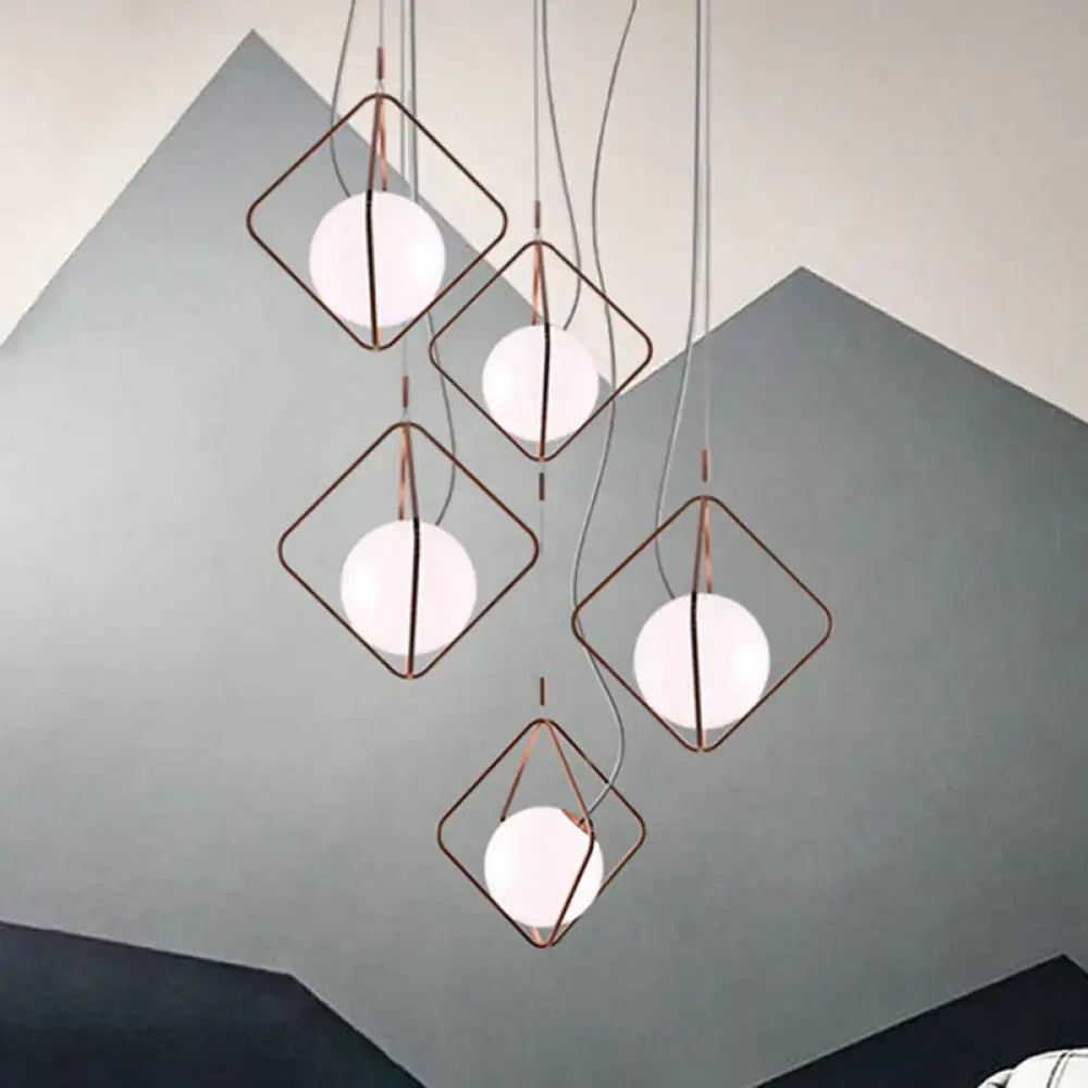 Modern copper square suspension light for living room
