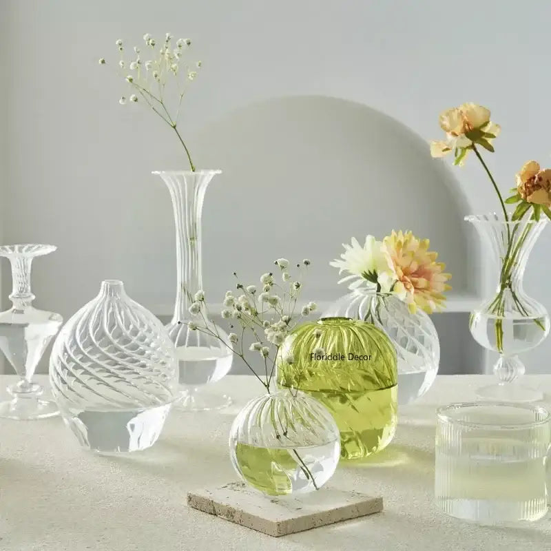 Modern ribbed transparent glass vases living room decorate root