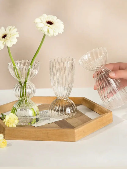 Modern ribbed transparent glass vases living room decorate root