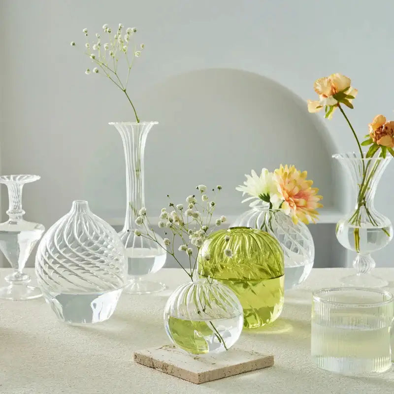 Modern ribbed transparent glass vases living room decorate root
