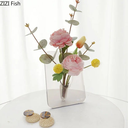 DecorBites™ Modern Transparent Square Vase for Flowers