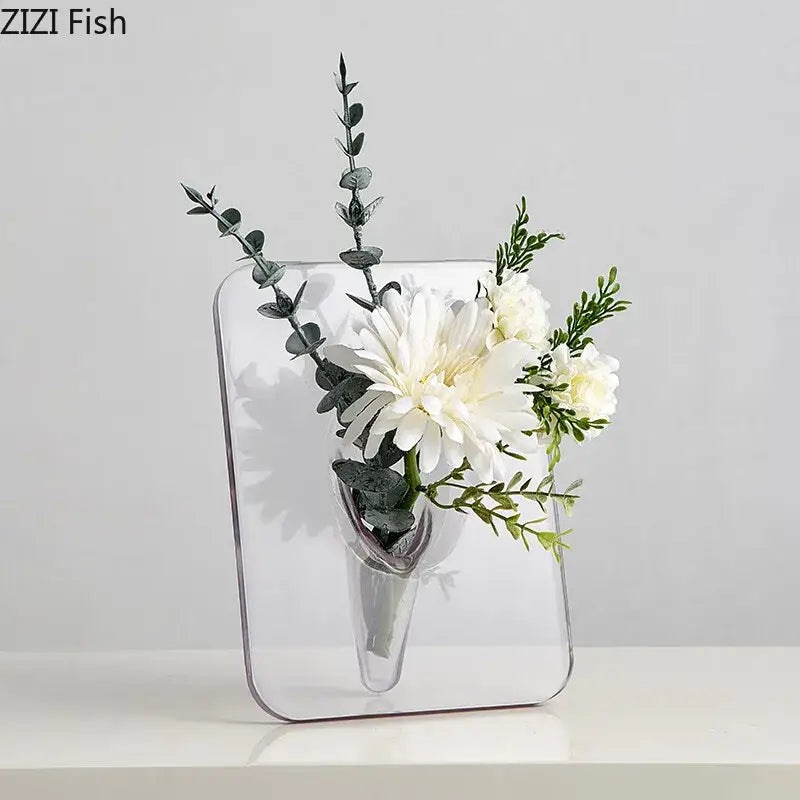 Modern transparent square vase wall mounted living room decor