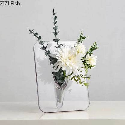 Modern transparent square vase wall mounted living room decor