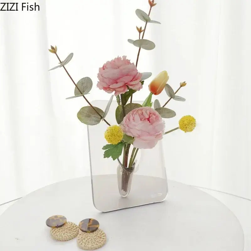 Modern transparent square vase wall mounted living room decor